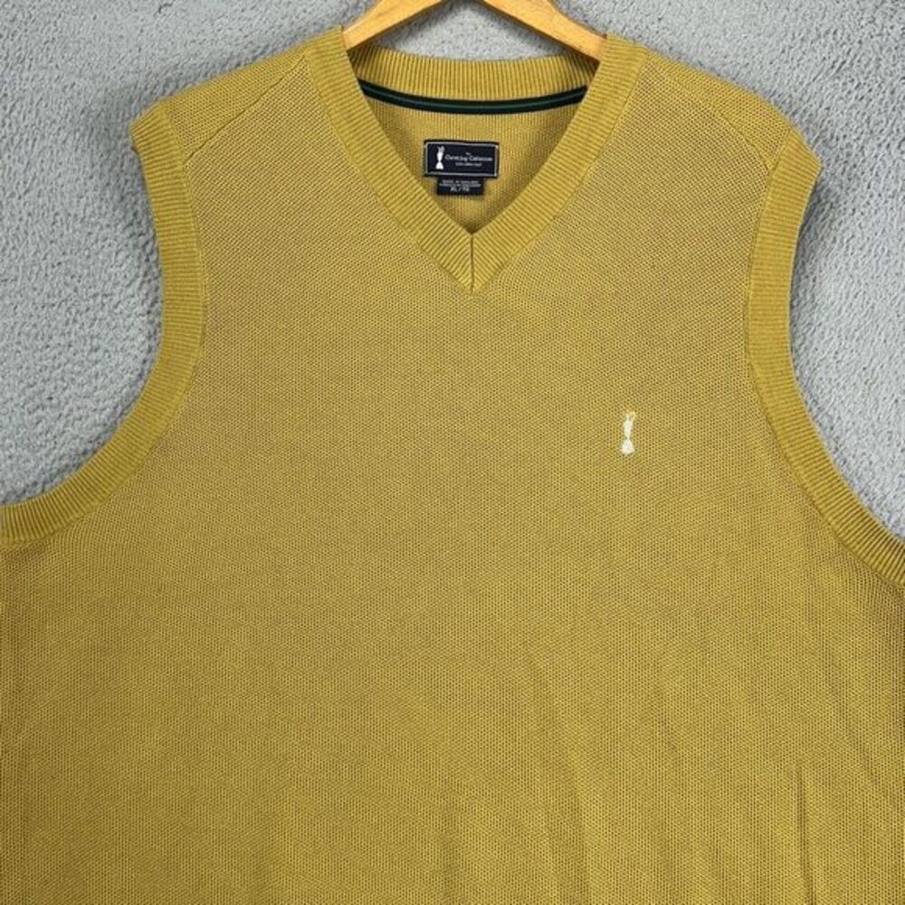 Claret Jug Collection Knit Sweater Vest Men XL Yellow Silk Cashmere Blend Adidas